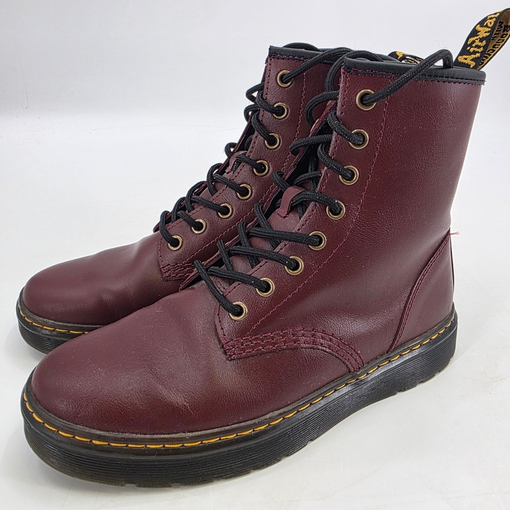 DR MARTENS ZAVALA COMBAT BOOTS MENS 7 WOMENS 8 BURGUNDY BLACK LEATHER HIGH SHOES